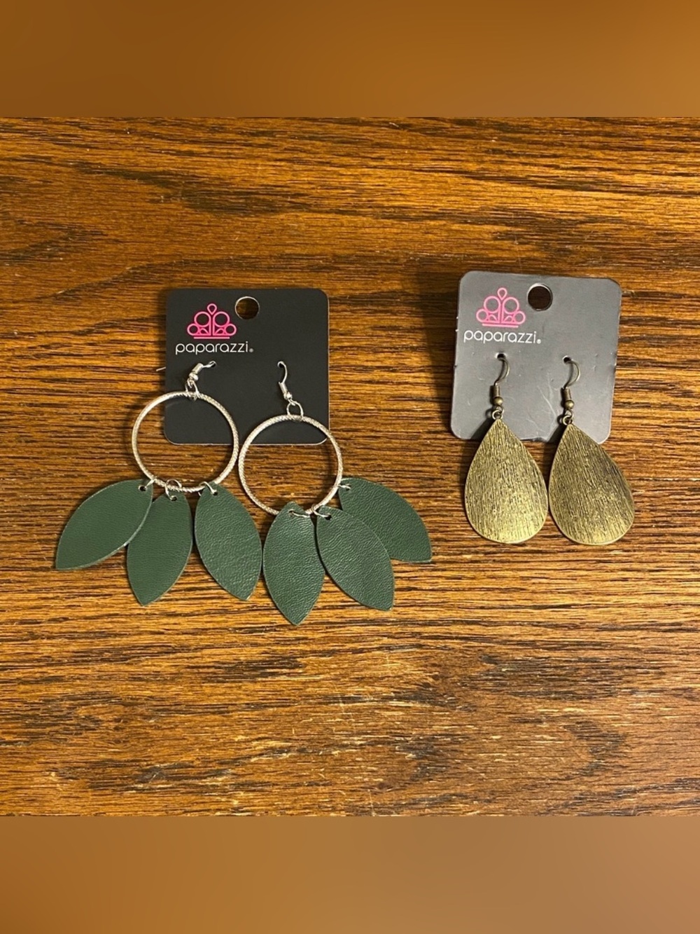 Paparazzi Green and Gold Leaf Earrings Duo